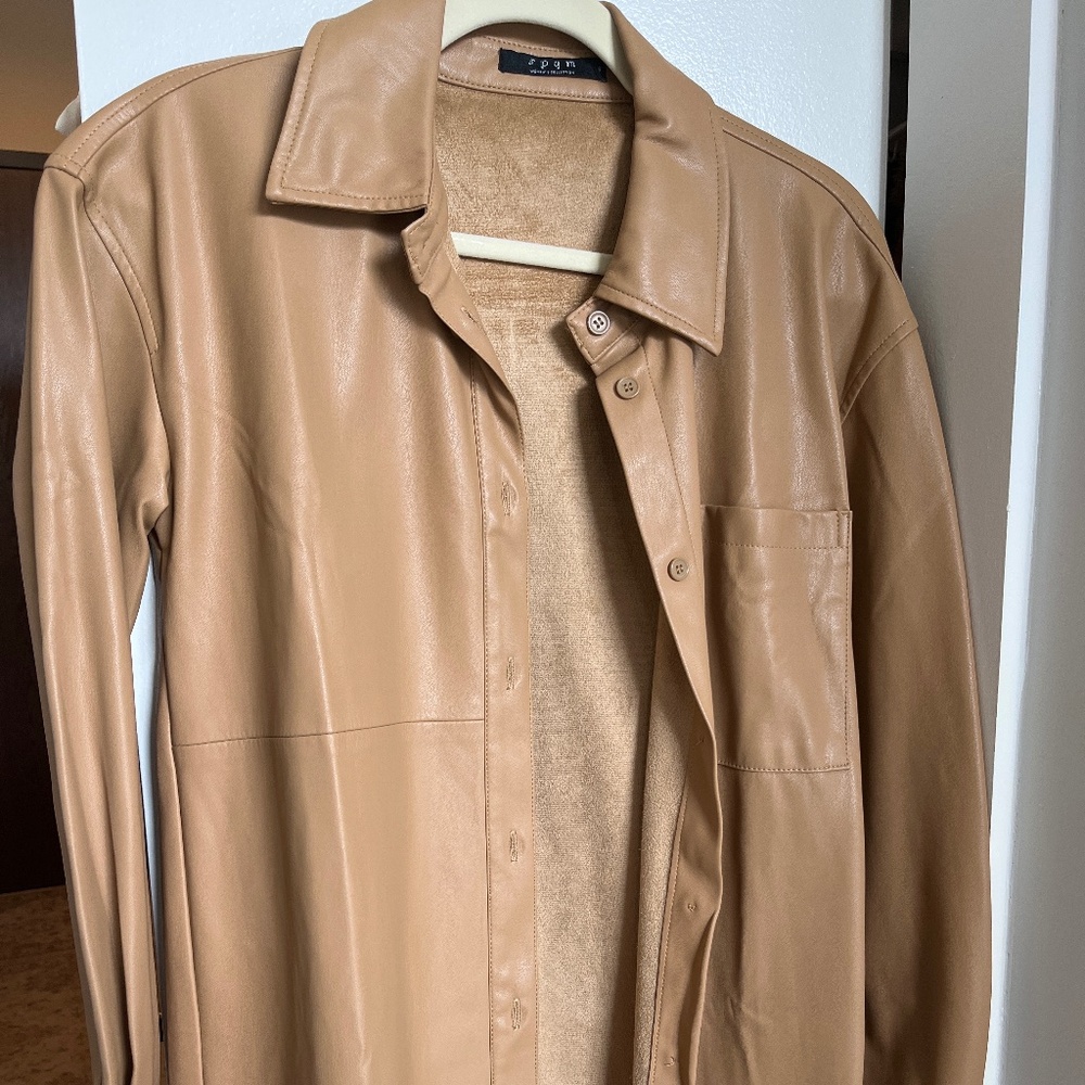 Faux Leather Button Down Shirt